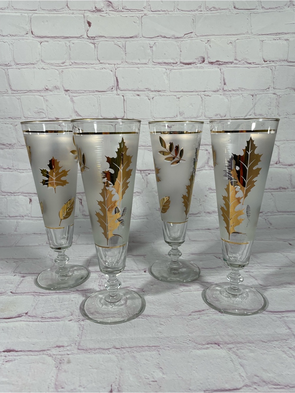 Vintage Libbey Golden Foliage 22K Gold Glass Pilsner Glasses Set of 4